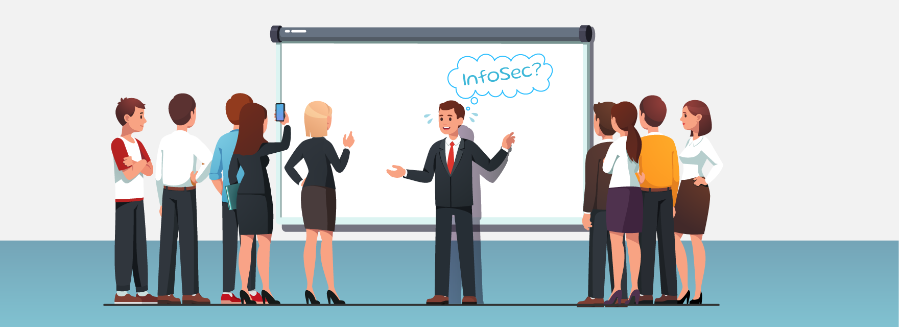 Presenter explaining InfoSec to a group in front of a whiteboard