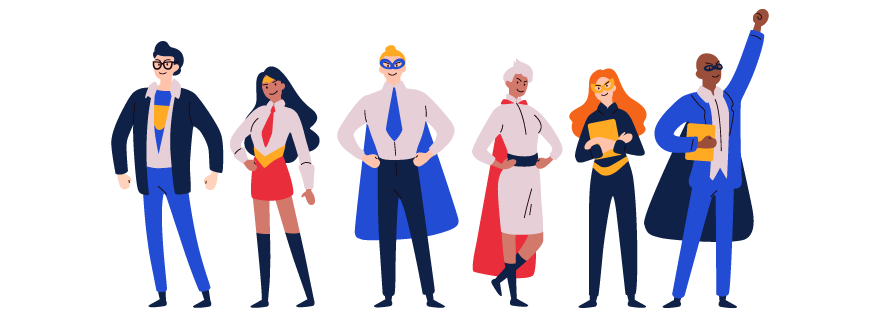 Group of office workers dressed as superheroes