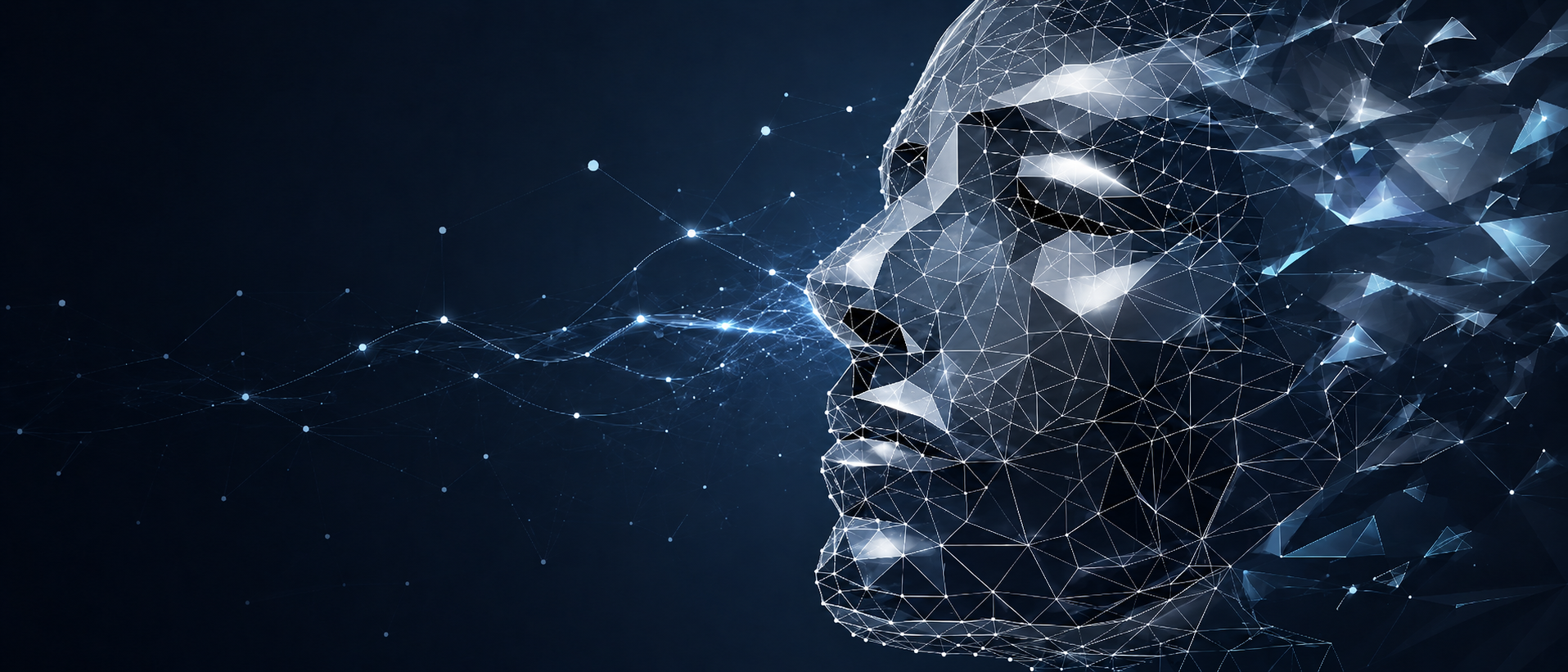 Abstract portrait built from glowing geometric lines